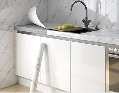 Glossy Marble Paper Granite Gray/White Wallpaper Peel and Stick Wallpaper Self - Image 3