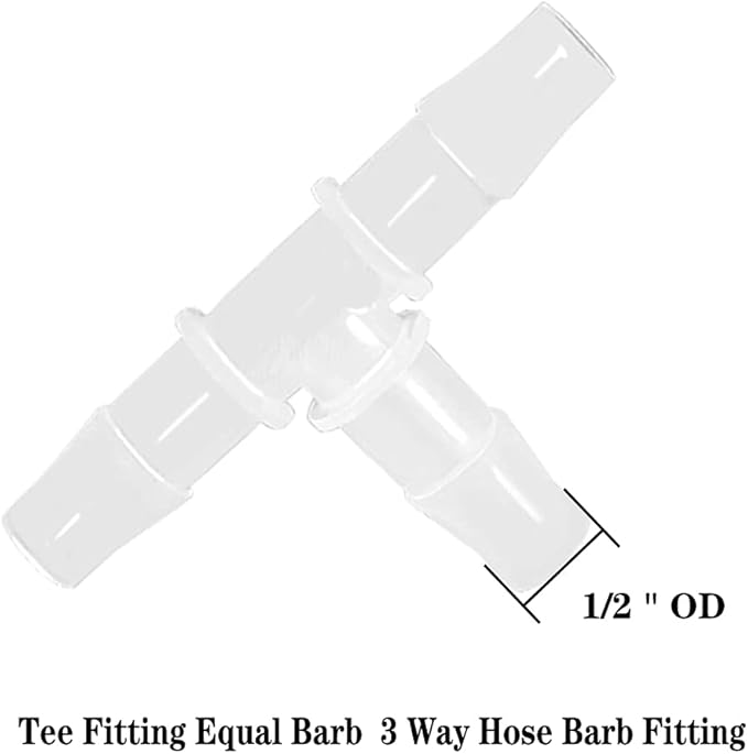 1/2" Tee Fitting Equal Barb 3 Way Hose Barb Fitting，Splicer Joint Mender Adapter Union Fitting for Fuel Gas Liquid Air (Pack of 5)