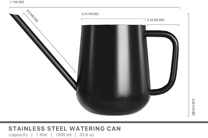 Metal Watering Can for Indoor Houseplants Outdoor Garden Long Sprout Water Can for Succulents Herb Bonsai Modern Garden Tool 33.8oz/1000ml (Dashing Black)