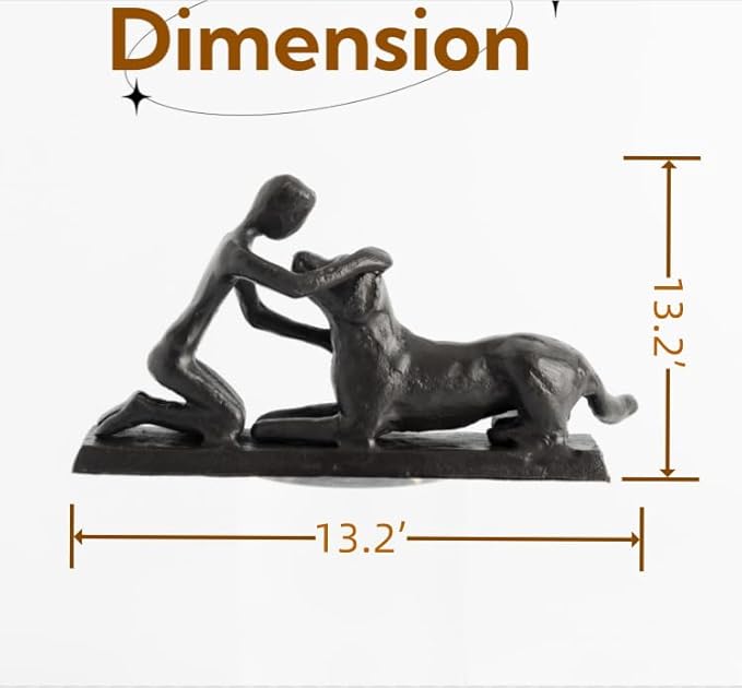 Boy and Dog Statue, Love of Dog Sculpture, Gifts for Dog Lovers, Dog Memorial Gifts for Man and Boy, Cast Iron, Black