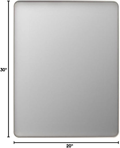 LOAAO 20X30 Inch Brushed Nickel Bathroom Mirror, Rounded Rectangle Silver Metal - Image 7
