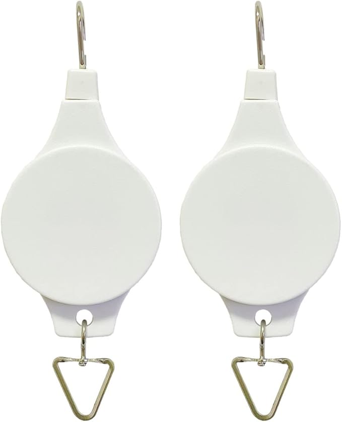 Pack Plant Hook Pulley, Retractable Plant Hanger Easy Reach Hanging Flower Basket for Garden Baskets Pots and Birds Feeder Hang High up and Pull Down to Water Or Feed (White 2Pack)