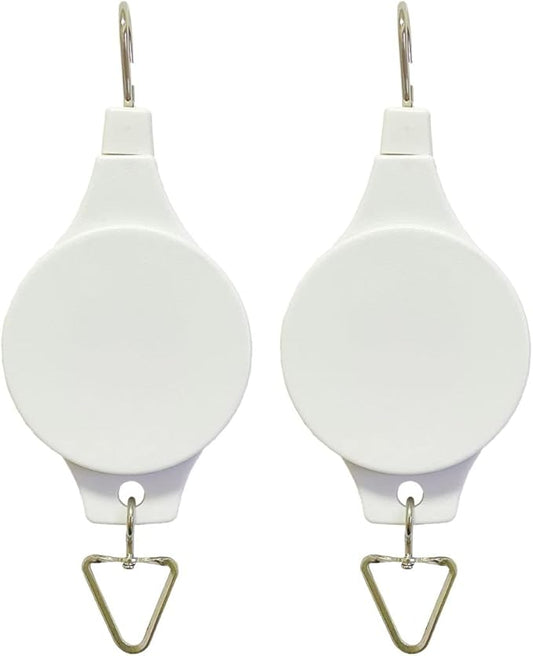 Pack Plant Hook Pulley, Retractable Plant Hanger Easy Reach Hanging Flower Basket for Garden Baskets Pots and Birds Feeder Hang High up and Pull Down to Water Or Feed (White 2Pack)