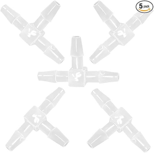 1/8" Tee Fitting Equal Barb 3 Way Hose Barb Fitting，Splicer Joint Mender Adapter Union Fitting for Fuel Gas Liquid Air (Pack of 5) for Fuel Gas Liquid Air (Pack of 5)
