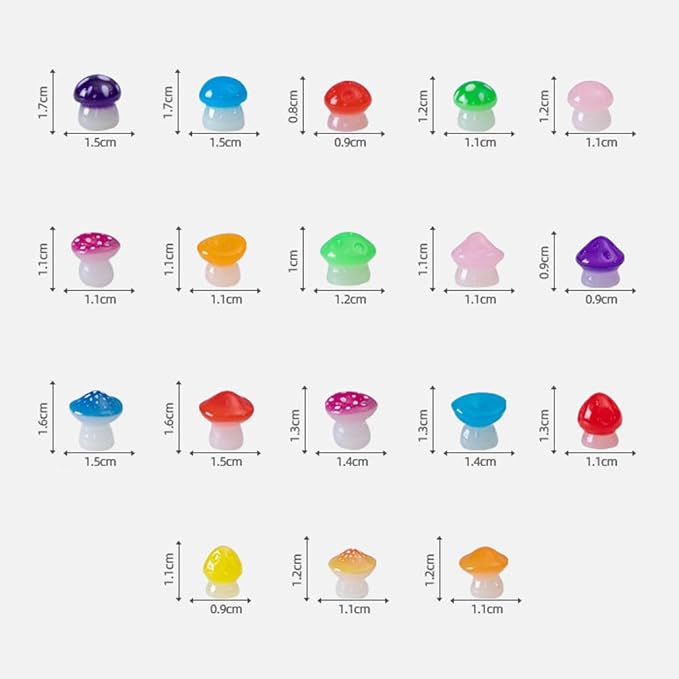 150 Pcs 18 Styles Mini Resin Luminous Mushrooms, Glow in The Dark Little Resin Mushroom for Garden Landscape Bonsai Craft Ornament