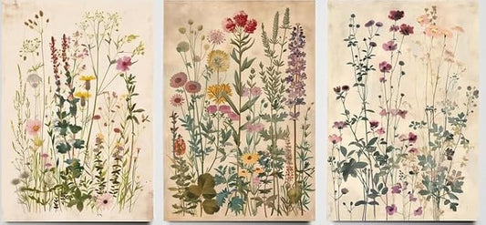 Framed Plants Wildflowers Canvas Wall Art Vintage Floral Painting Poster by NCYEL