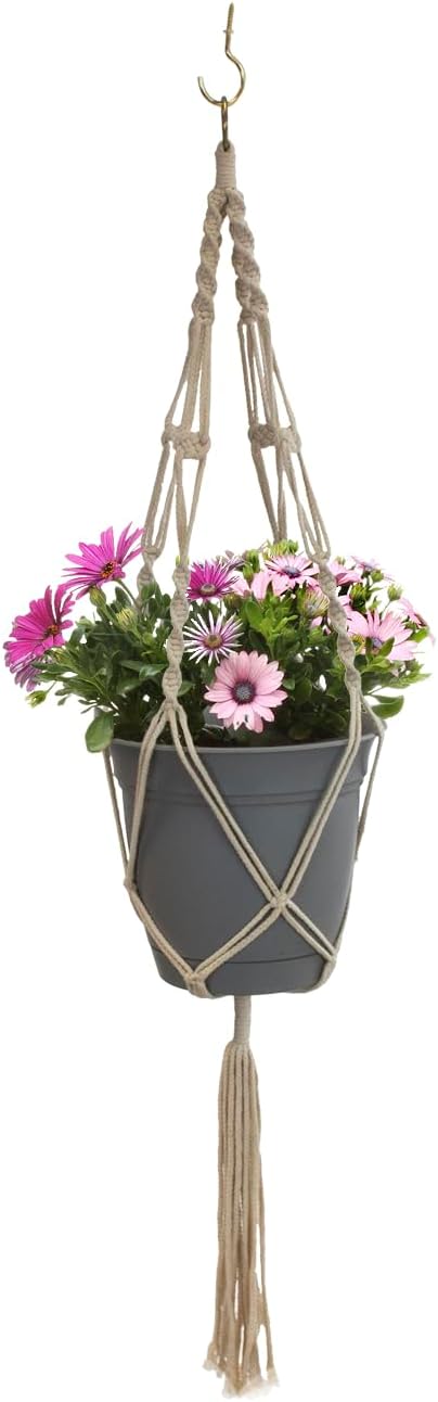 Sorbus Macrame Plant Hanger [4 Pack] Indoor Outdoor Hanging Plant Pots Cotton Rope, Elegant for Home, Patio, Garden White