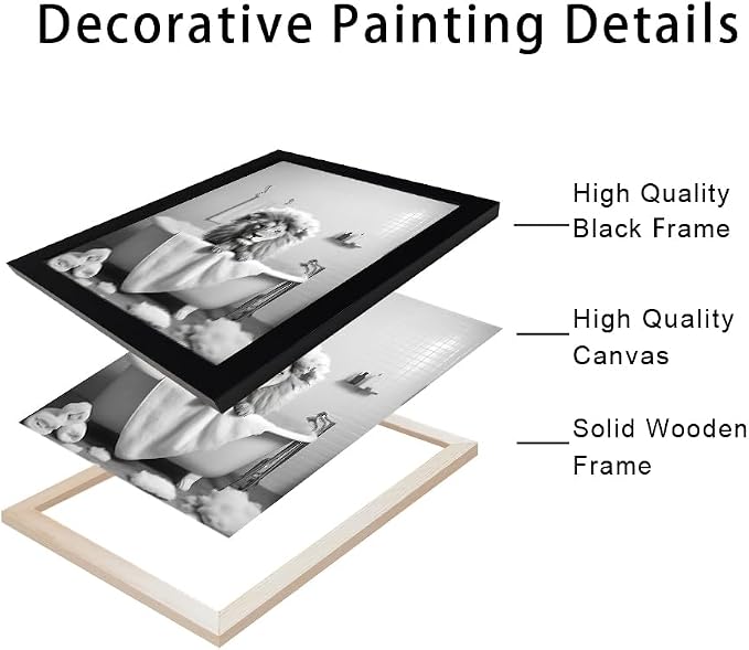 Black and White Lion Canvas Wall Art Bathroom Pictures Paintings - Image 2