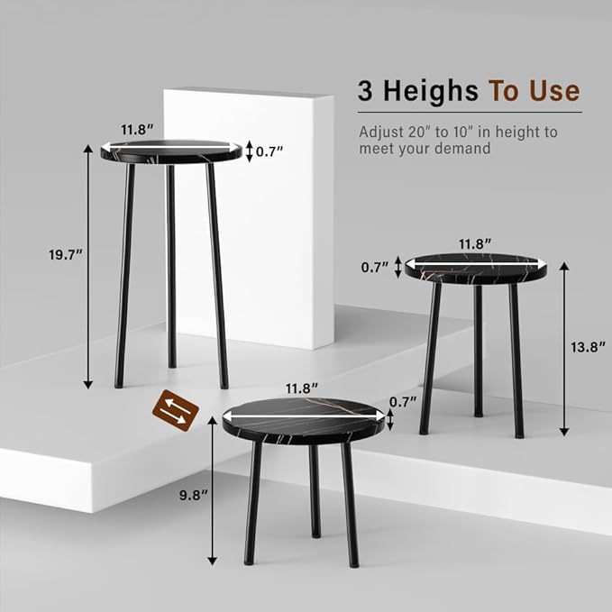 Plant Stand Indoor Tall: Corner Wood Plant Stand 2 Pack Mid Century Modern Decor - Small Round Plant Table for Indoor Plants - Outdoor Plant Holder for Patio Living Room Bathroom Office (Black Marble)