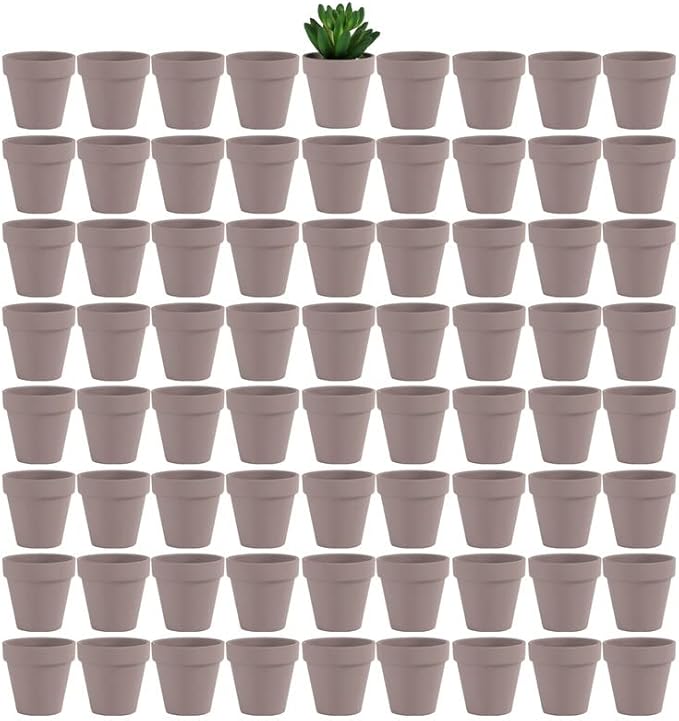 Yishang 72 pcs Small Mini Grey Clay Pots, 2.5'' Terracotta Pot Clay Ceramic Pottery Planter,Cactus Flower Terra Cotta Pots,Succulents Nursery Pots,with Drainage Hole,Great for Crafts,Wedding Favor