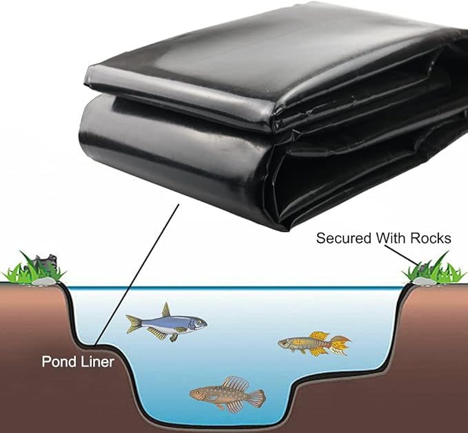 20 Mil Pond Liner, 7x10 Ft Pond HDPE Skins Small Fish Pond Liners Rubber Pond Tarp Easy Cutting Underlayment for Fountains, Waterfall & Water Gardens