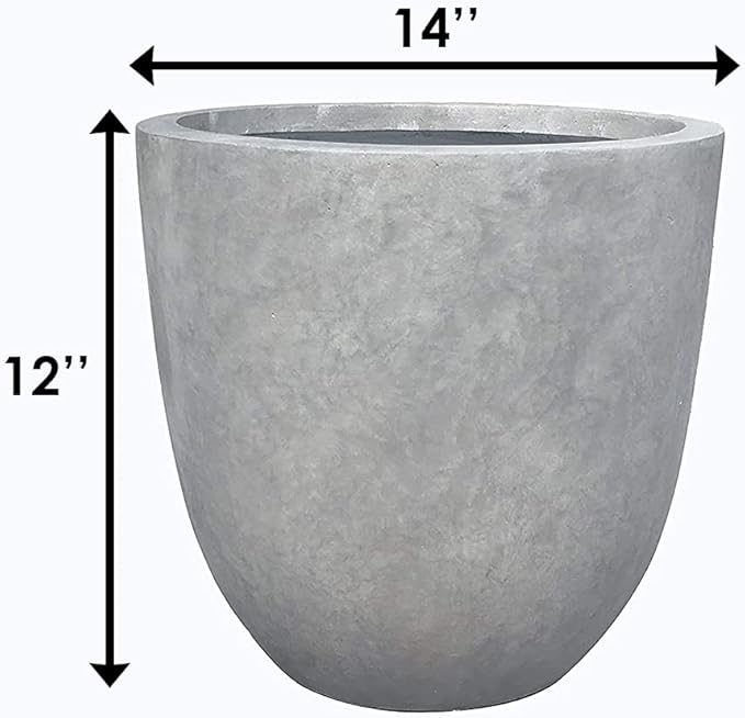 Kante 14 Inch Dia Round Concrete Planter, Indoor Outdoor Large Plant Pot with Drainage Hole and Rubber Plug for Home Patio Garden, Natural Concrete