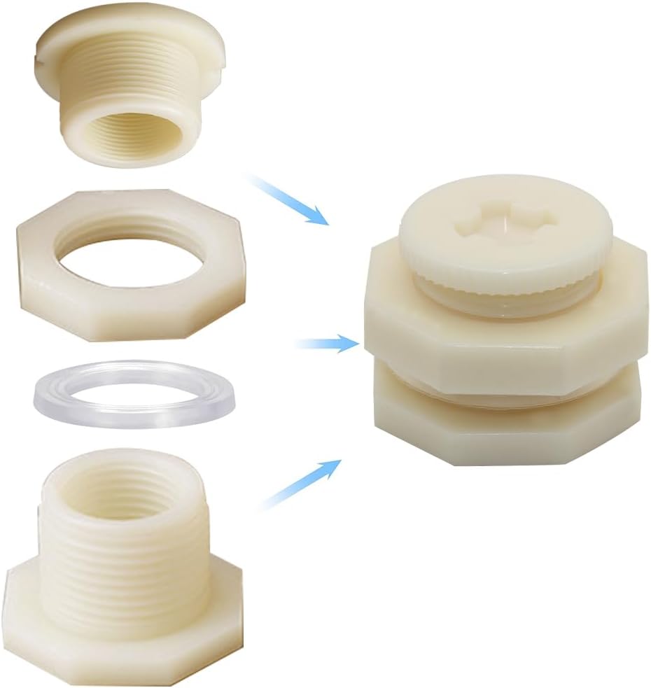 1/2" Female ABS Bulkhead Fitting, Plastic Water Tank Connector Adapter Fitting with Plugs for Outdoor rain Barrel Garden Hose Adapter Spigot kit Water Tank Gallon Drain Bucket(Set of 2)