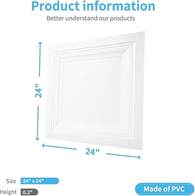 Art3d 12-Pack Square Drop Ceiling Tile 2ft x 2ft in White, PVC Ceiling Panel 24 - Image 2
