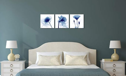 Wieco Art Blue Abstract Flowers 3 Panels Giclee Canvas Prints Wall Art Modern - Image 4