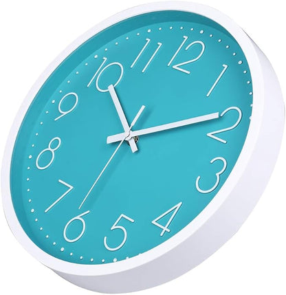 jomparis 12 Inch Silent Non-Ticking Battery Operated Round Turquoise Wall Clock - Image 4