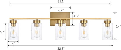 5 Light Bathroom Vanity Light Fixtures, Brushed Brass Modern Wall Lights - Image 3