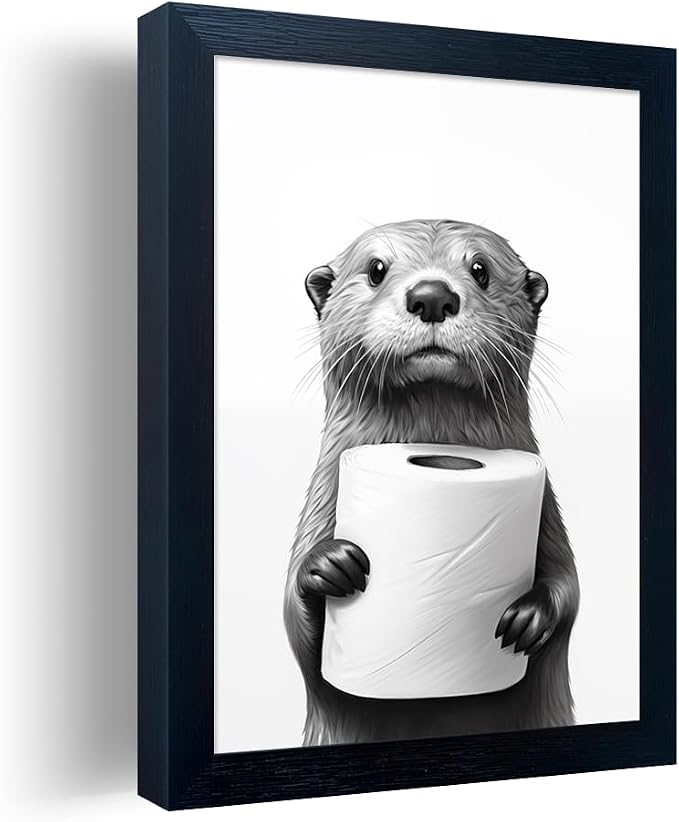 Funny Bathroom Wall Decor Framed Black and White Bathroom Wall Art Toilet Paper by Melpa+Art