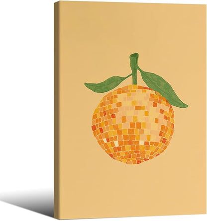 Retro Funky Orange Canvas Wall Art Fashion Disco Ball Aesthetic Posters 24X36 by Unknown