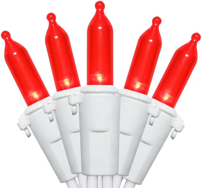 Red Christmas LED Lights - 2 Pack 100 Count Red Christmas String Lights for Tree, Bedroom, Wedding, Indoor/Outdoor Valentines Day Decorations, 2 Sets 33 Feet White Wire, UL Certified, Connectable