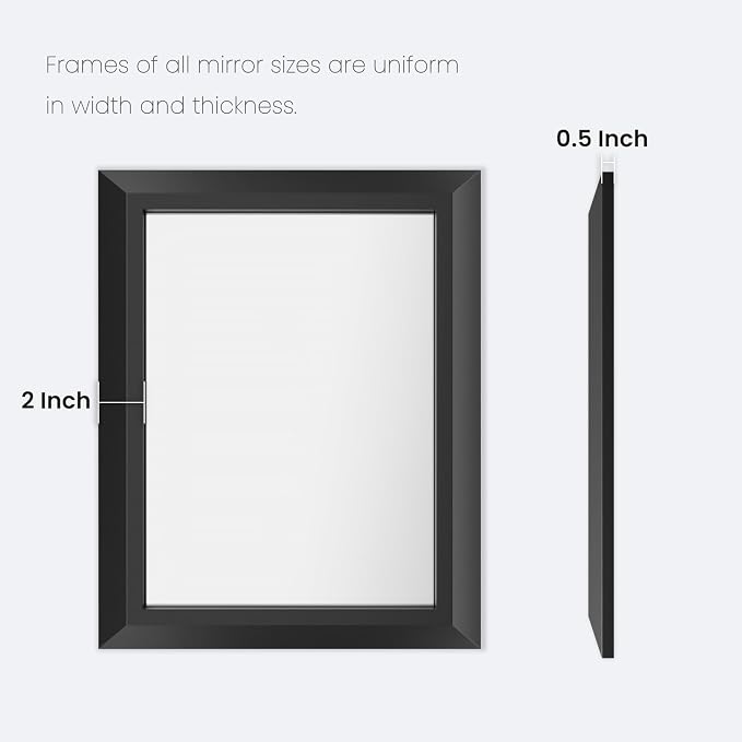 Amorho Black Bathroom Mirror, 28x36 Inch Thick Metal Framed Wall Mirrors - Image 7