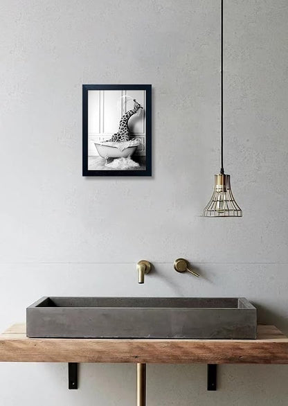 Black and White Bathroom Wall Decor Funny Giraffe in Bathtub Decor Framed - Image 6