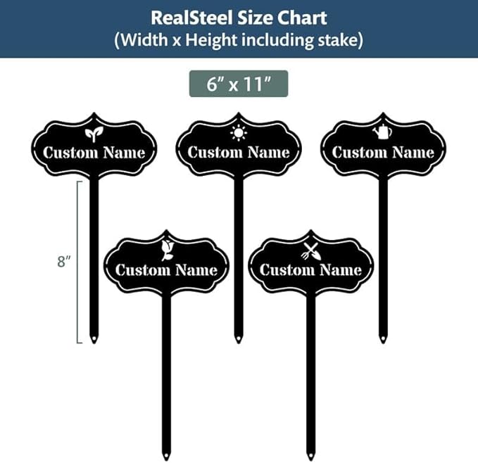 RealSteel – Customizable Seed & Plant Markers - Outdoor Herb Garden Stakes - Elegant Fruit/Vegetable Labels - Steel Plant Tags for Pots - Classy Design for Farmhouse/Greenhouse – Sprout Icon