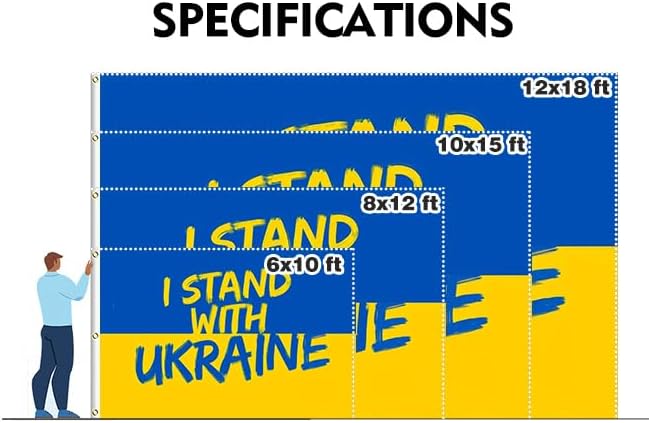 I Stand with Ukraine Flag Extra Large Flag 10x15FT Giant Ukrainian National Polyester Banner With 5 Grommets Fade Resistant Vivid Color For Patriotic Festival Events Party Decoration