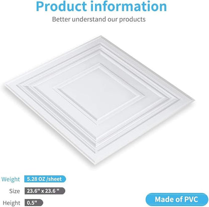 Art3d Drop Ceiling Tiles 24x24 Inch – Glue Up PVC Ceiling Tiles 2x2 Ft. - Image 3