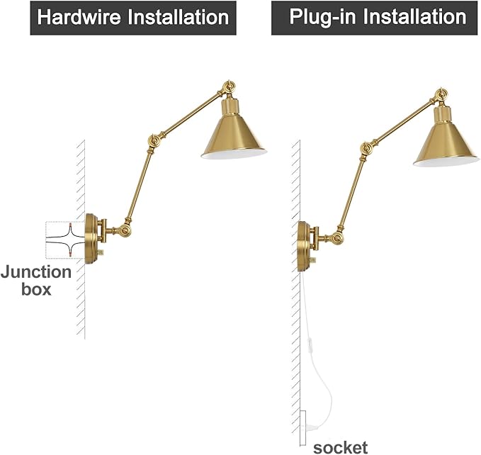 TRLIFE Wall Sconce Plug in, Brushed Brass Dimmable Wall Sconce Swing Arm Wall - Image 7