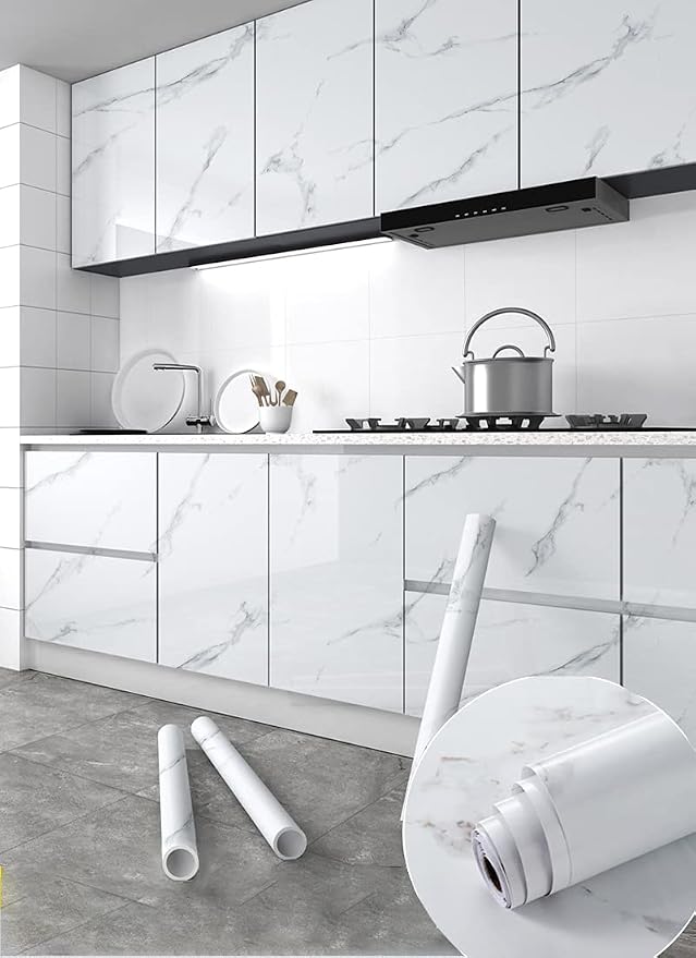 Glossy Marble Paper Granite Gray/White Wallpaper Peel and Stick Wallpaper Self - Image 3