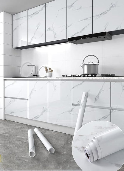 Glossy Marble Paper Granite Gray/White Wallpaper Peel and Stick Wallpaper Self - Image 3