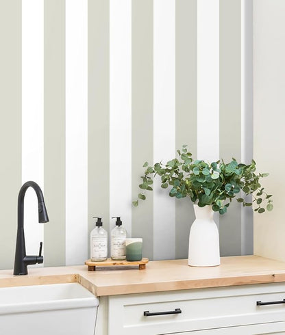 Guvana 17.7"×118" Brown and White Wallpaper Striped Peel and Stick Wallpaper by Guvana
