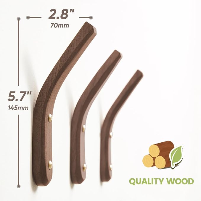 COCOYA 2Pack Wood Hooks Wall Mounted, Minimalist Easy Install Natural Real - Image 6