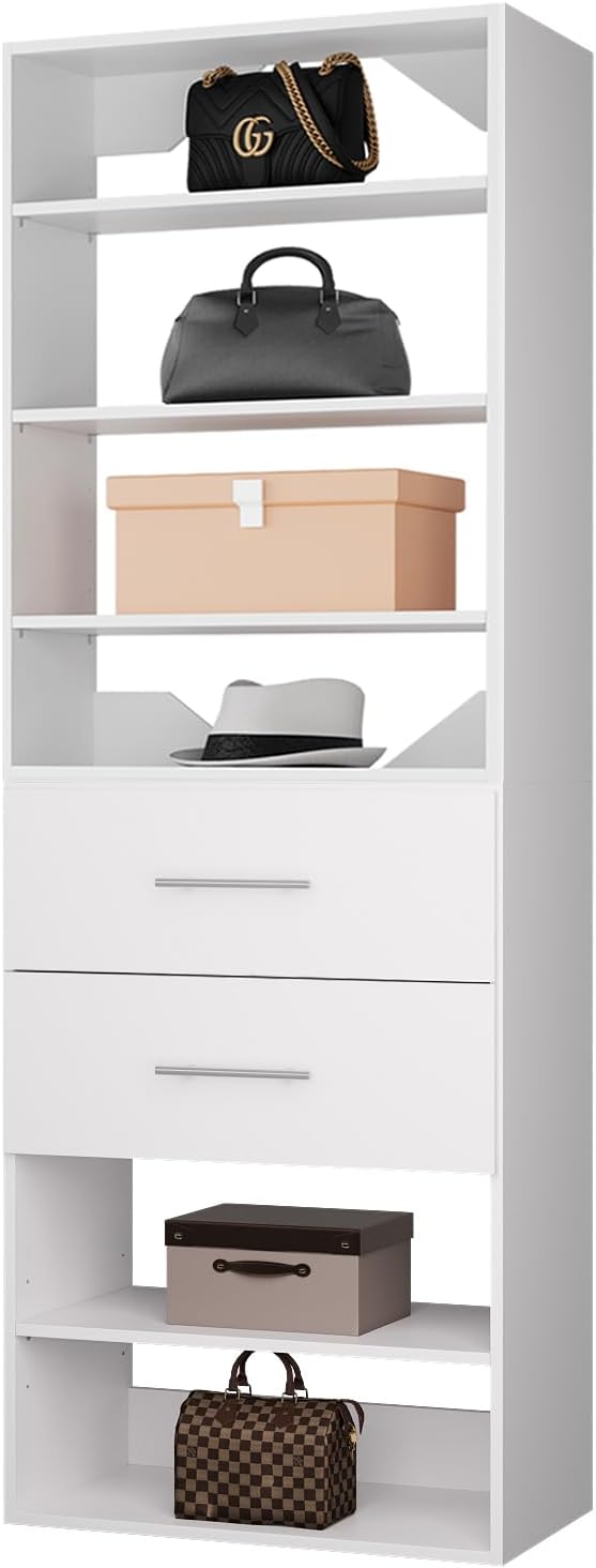 ROOMTEC Modular Closet System, 25.5" 2 Drawer Shelf Closet Tower Wall-Mounted by ROOMTEC