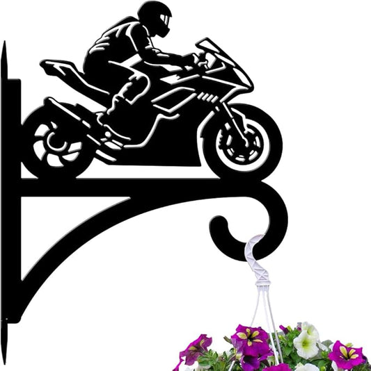 peacoblue Iron Plant Hangers Hooks for Outdoor Indoor Hanging Plants Flower Fern Pots Lantern Bird Feeder,11.8"x15.1" Weather Resistant Metal Wall Holder for Porch Garden Farmhouse(Motorcycle)