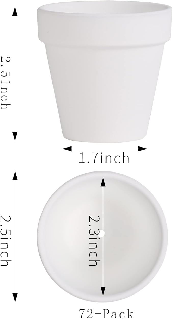 Yishang 72 pcs Small Mini White Clay Pots, 2.5'' Terracotta Pot Clay Ceramic Pottery Planter,Cactus Flower Terra Cotta Pots,Succulents Nursery Pots,with Drainage Hole,Great for Crafts,Wedding Favor