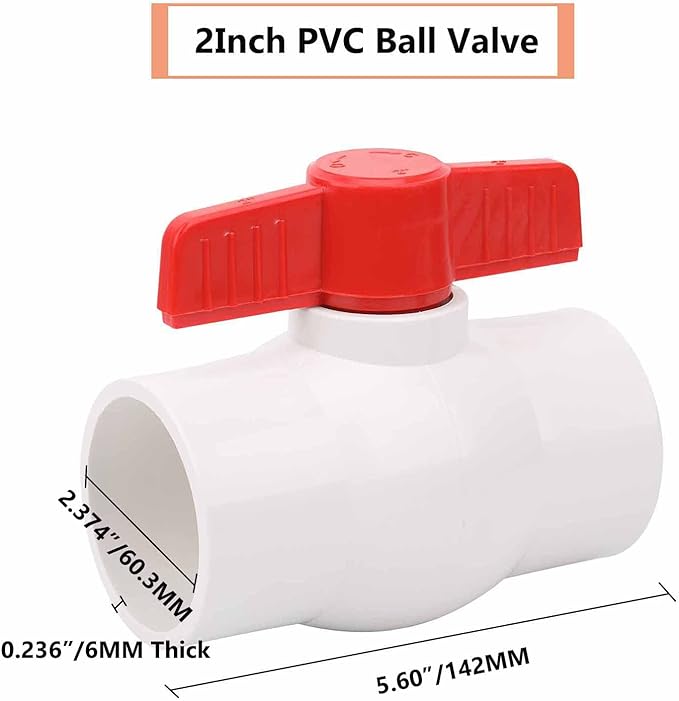 2" PVC Ball Valve Water Pipe Shut-off Valve Socket with Red T-Handle for Cold Water Supply lines, Irrigation Pipe fitting System(Socket x Socket), Schedule 40