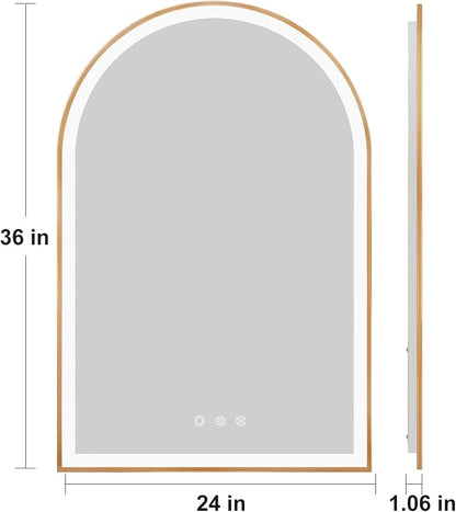Arched LED Mirror for Bathroom 24"x36", Shatterproof, Touch Sensor, 3 Color - Image 7