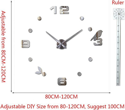 DIY 3D Wall Clock Large Frameless Watch Mirror Surface Wall Art Clock - Image 3