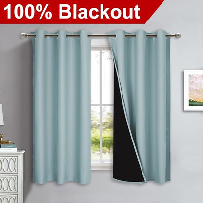 NICETOWN 100% Blackout Lined Curtains, Sky Blue, 1 Pair, 2 Thick Layers - Image 2