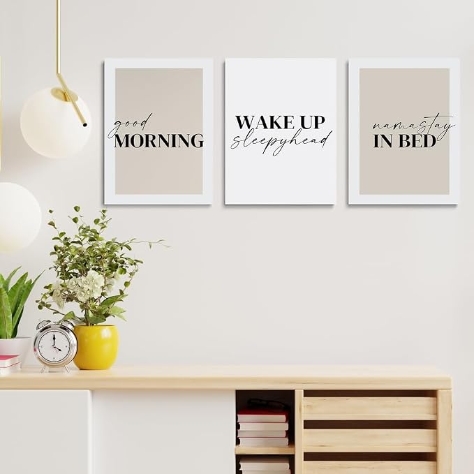 GUBIYU Bedroom Prints Set of 3, Above Bed Decor, Good Morning Namastay in Bed - Image 4