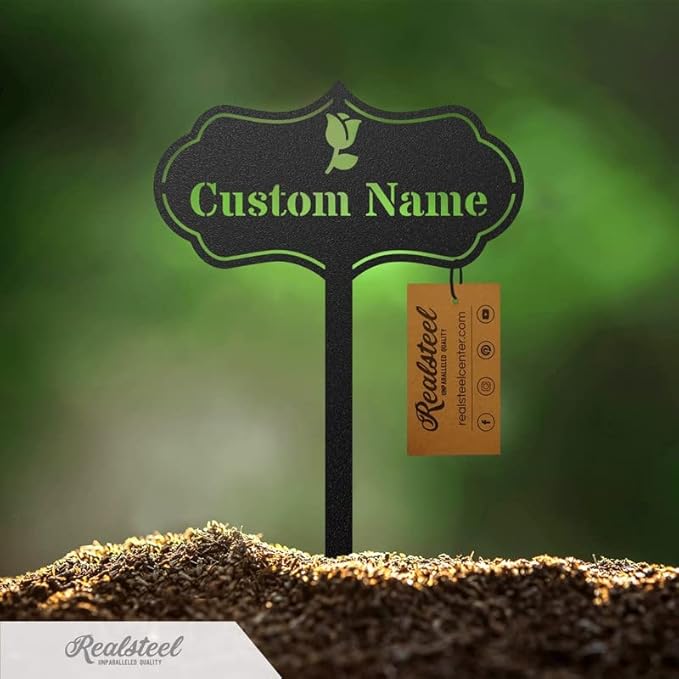 RealSteel – Customizable Seed & Plant Markers - Outdoor Herb Garden Stakes - Elegant Fruit/Vegetable Labels - Steel Plant Tags for Pots - Classy Design for Farmhouse/Greenhouse – Watering Can Icon