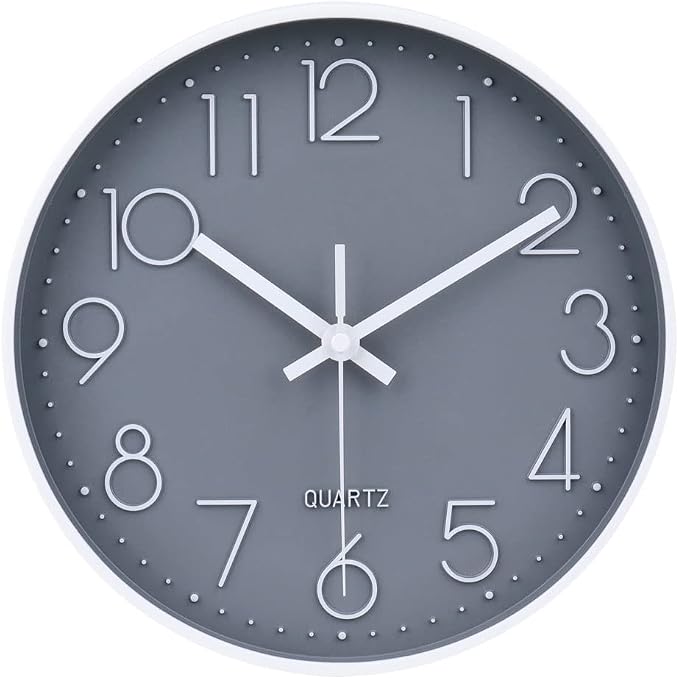 jomparis 10 Inch Gray Wall Clock Battery Operated Silent & Non-Ticking Wall by JOMPARIS