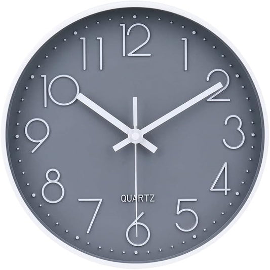 jomparis 10 Inch Gray Wall Clock Battery Operated Silent & Non-Ticking Wall by JOMPARIS