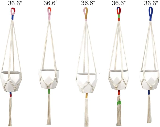 JES&MEDIS 5 Pack Color Handmade Cotton Rope Macrame Plant Hanger Indoor Outdoor Flower Pots Or Basket Hanging Planter Holder for Decorations with 5 PCS Hooks