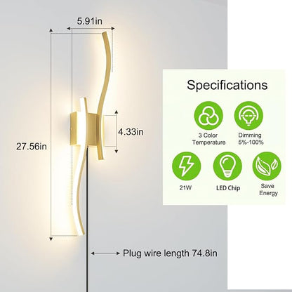 Daunton Modern Plug in Wall Sconce Set of 2, 3CCT Adjustable & Memory Function - Image 7
