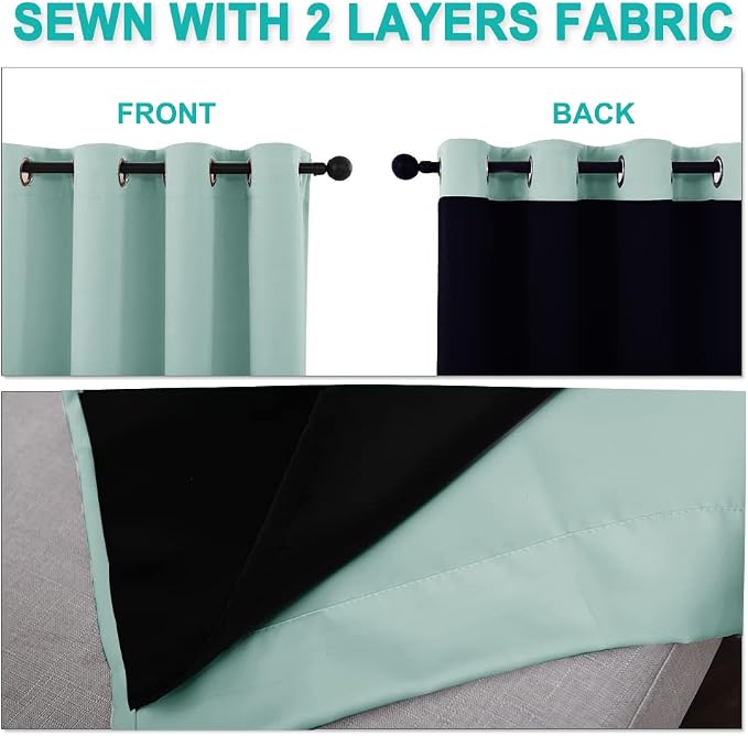 NICETOWN Aqua Blue 100% Blackout Curtains - Image 4