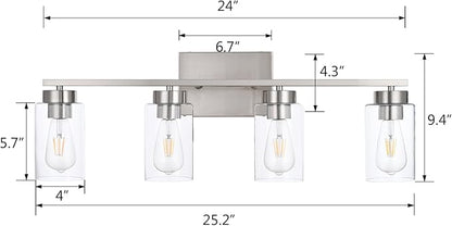 4 Light Bathroom Vanity Light Fixtures, Brush Nickel Modern Wall Lights - Image 3