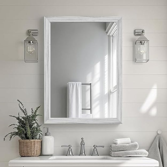 White Wood Effect Framed Wall Mirror, 20x30 Rectangle Mirror, Anti-desilvering by Ultrue